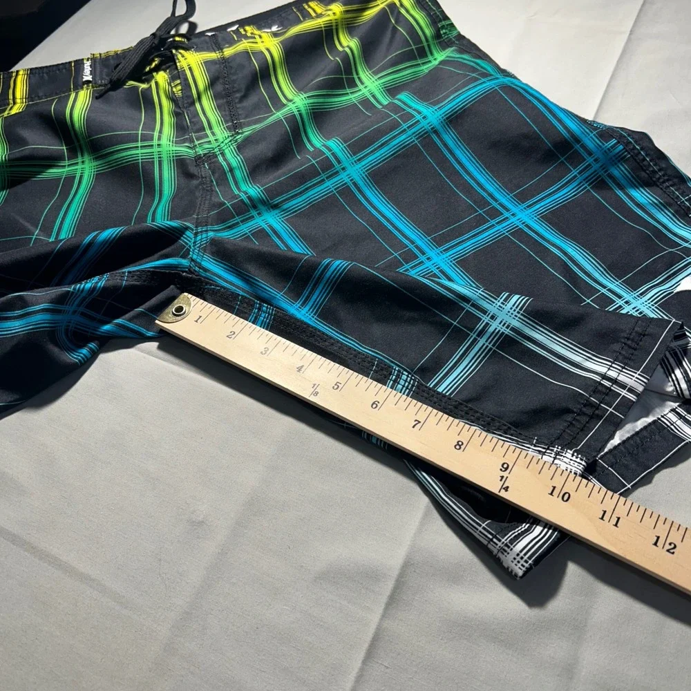 Hurley Board Shorts MB04PRG Mens 32 Black Neon Plaid Recycled Surf Beachwear